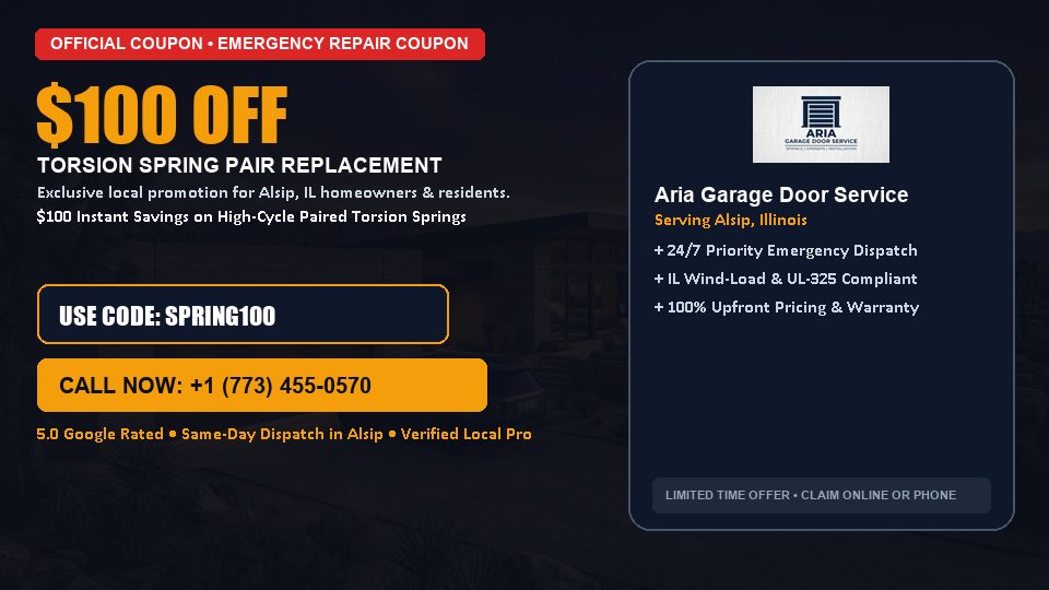 $100 OFF Dual High-Cycle Torsion Spring Replacement in Alsip, IL - Aria Garage Door Service